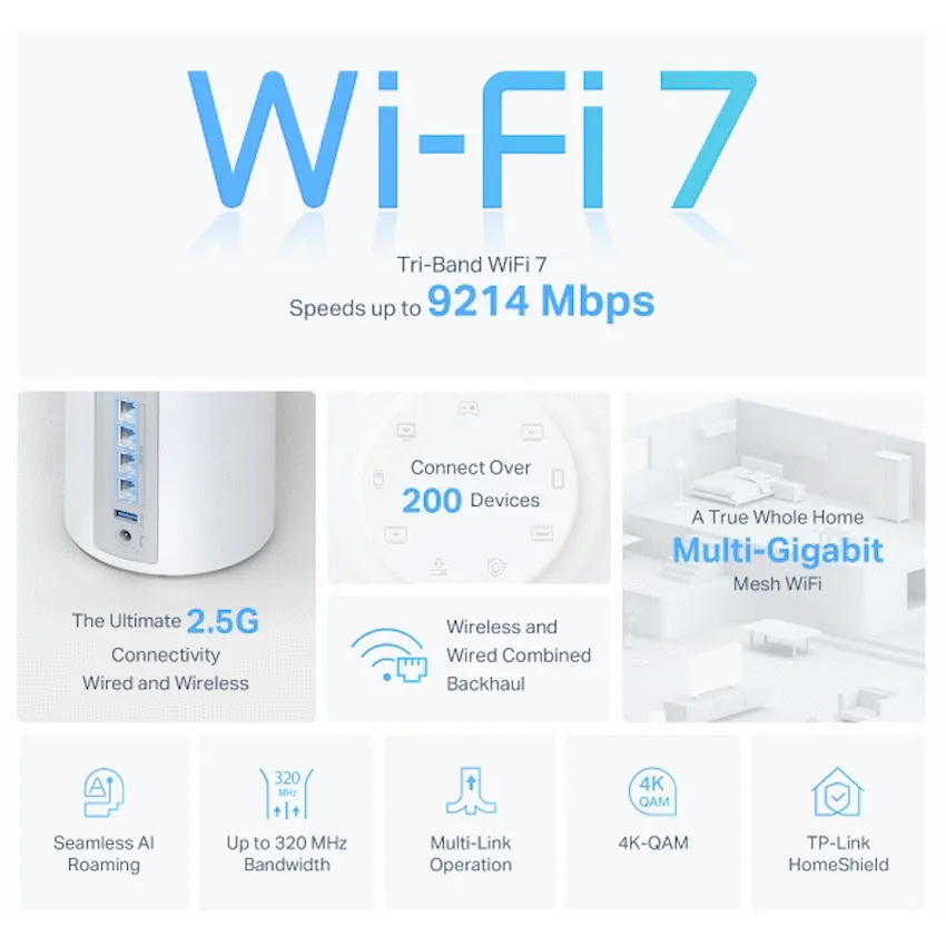 TP-Link Deco BE65 (3-Pack) BE9300 Whole Home Mesh Wi-Fi 7 System