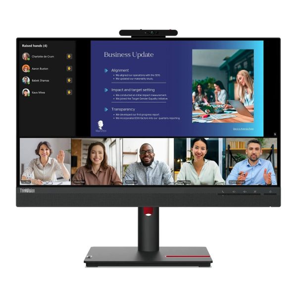 Lenovo ThinkVision T24mv-30 23.8 Inch FHD IPS Monitor 4 ms HDMI 1.4 + DP 1.2 + DP out + USB Type-C + Ethernet +Speakers ,Webcam 3-side borderless High Adjustment Pivot Stand - Raven Black