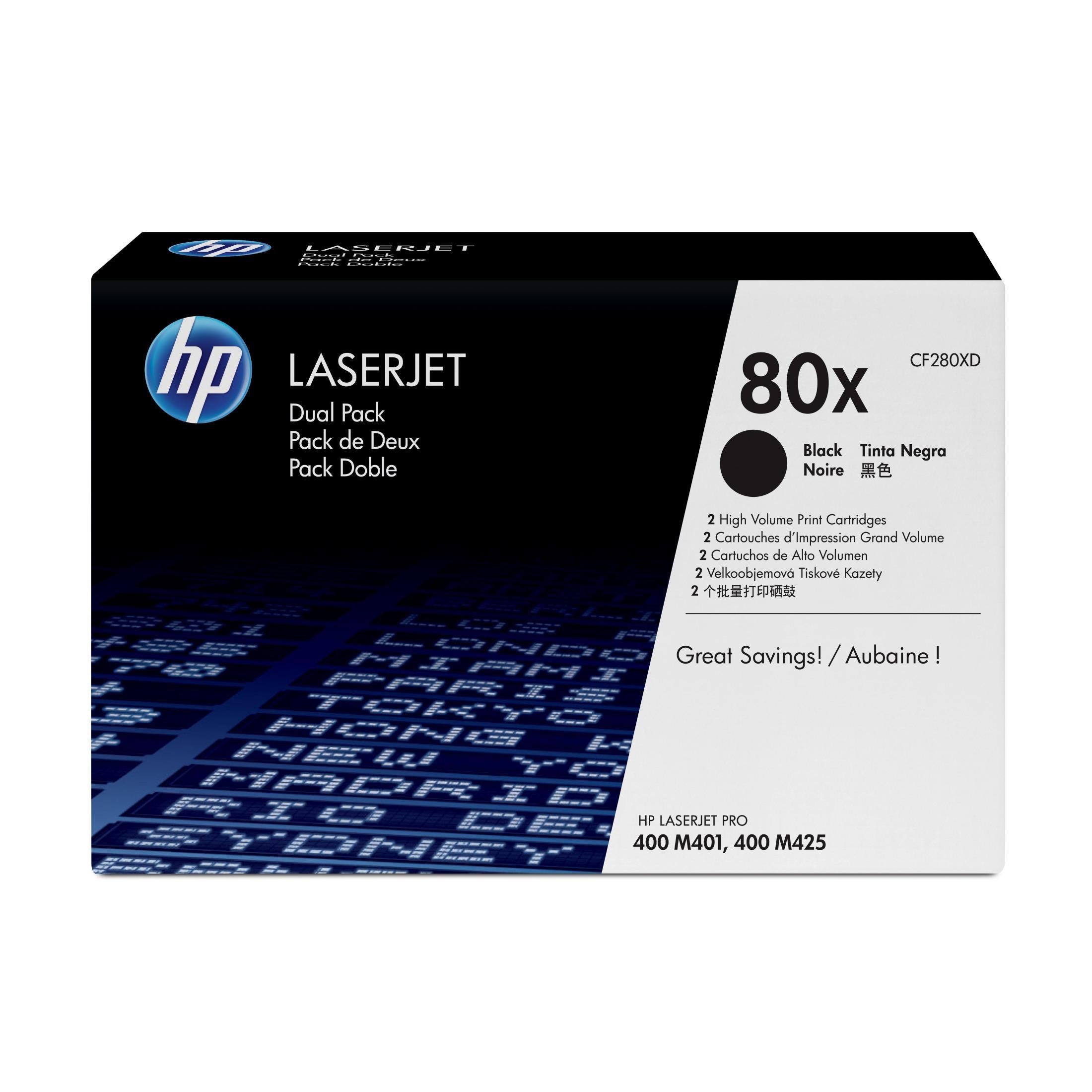 HP 80x Dual Pack Original Black High Yield Toner Cartridge For HP Laserjet Pro 400 M401