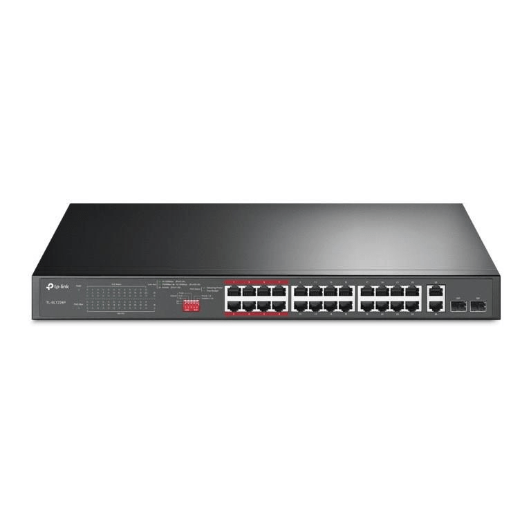 TP-Link TL-SL1226P 24-port PoE+ Fast Ethernet Unmanaged Switch with 2x Gigabit RJ45 and Combo SFP Ports